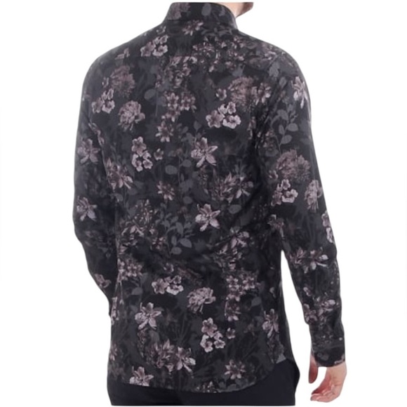 TED BAKER LONDON Long Sleeve Grey Pink Black Floral Shirt Men's XL - Picture 3 of 16